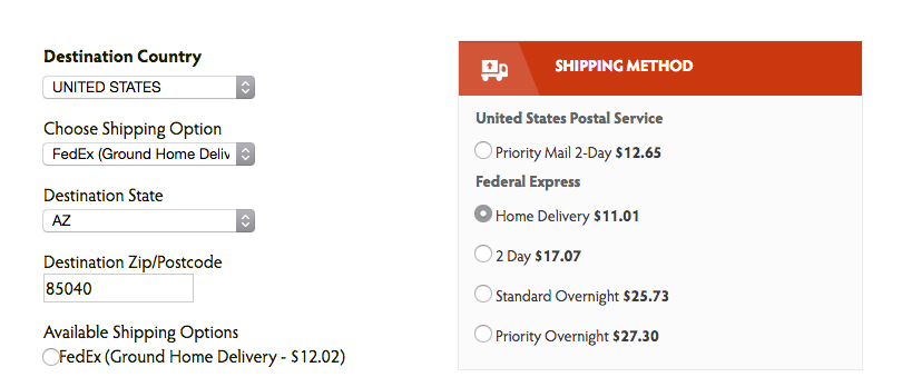 Old and New Shipping Rates Display